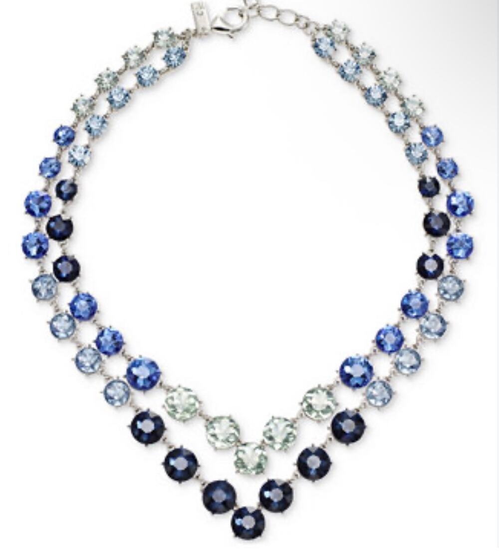 INC Mixed Stone Layered Collar Necklace Blue Mixed Crystal Stones V Shaped